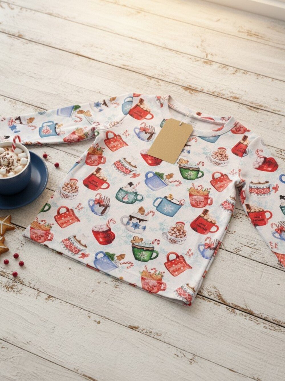 Minikin Mischief Toddler 2T Bamboo‎ Holiday Hot Cocoa Long Sleeve Top New